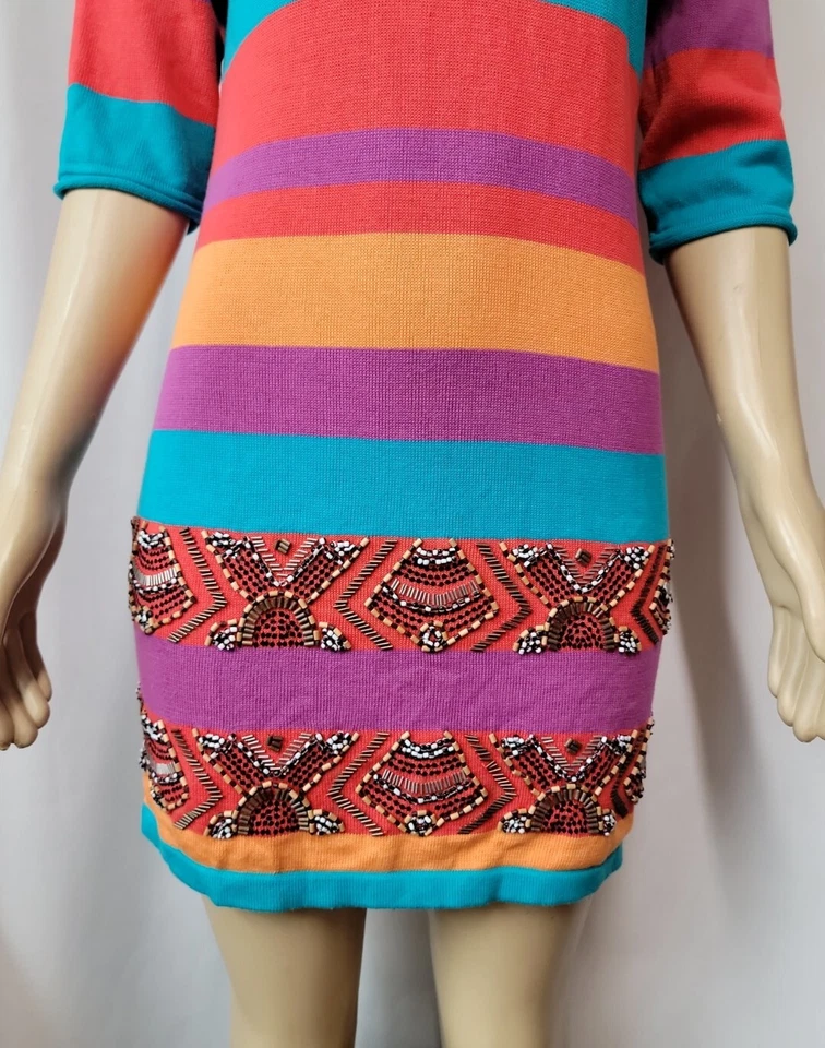 Vestido Suéter Tejido Nanette Lepore ARTSY Talla S Azul Naranja Púrpura Para Mujer #W Foto 3 de 4