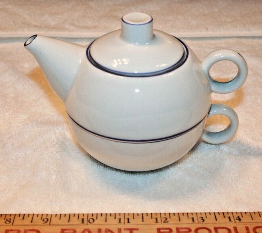ティファニー　Tiffany ポット Vintage Tiffany & Company 860 Tea Pot Cup Blue Trim White