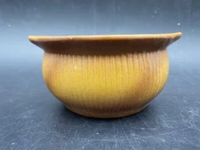 Vintage Hall Pottery USA Baking Dish Round Brown Ribbed Edges Small Dish  Hall