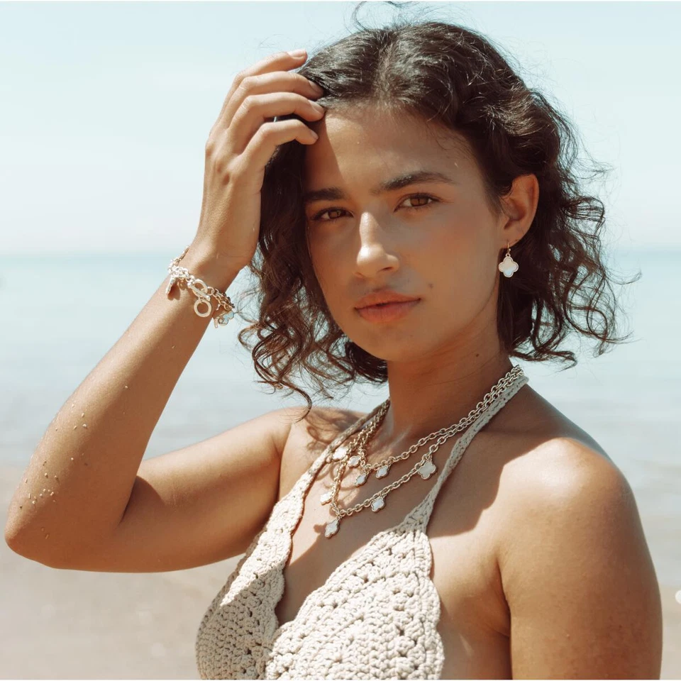 Damen Kette Gold vergoldet Perlmutt 24 Karat Blume 2er Kette WASSERFEST K6227DL - Bild 4 von 4