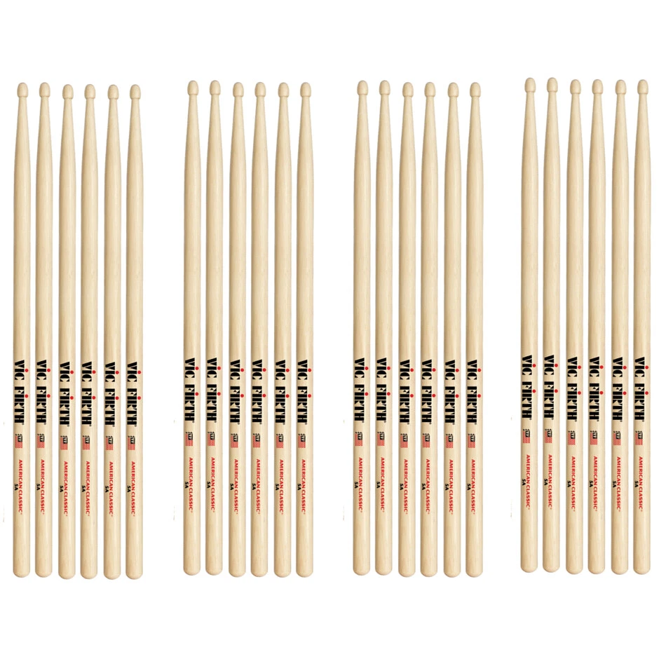 12 Pairs Vic Firth 5A Wood Tip American Classic Hickory Drumsticks Brick