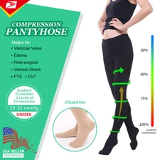 Medical Compression Pantyhose Tights 23-32 mmHg Support Stockings Women's Men's