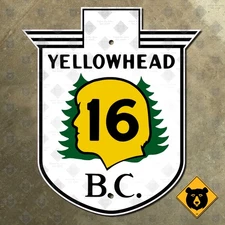British Columbia Yellowhead Highway 16 route marker road sign Canada 1970 20x23