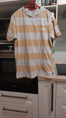 PUMA T-Shirt für Jungen Gr. 164. Weiß/Beige gestreift. 1A Zustand - Bild 1 von 4