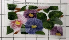 Peggy Karr Signed Fused Art Glass Flowers & Leaves 10" x 5" Tray Dish  NWOT