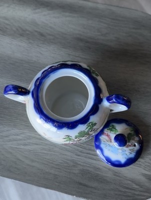 Rare Vintage Hand Painted Blue and White Porcelain Japanese Sugar