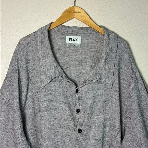 FLAX Women Plus 2G 22/24 Cotton Linen Blend Button Up Long Sleeve Top Lagenlook - Image 2 of 4