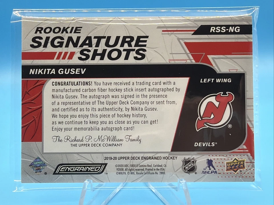 19-20 UD Engrained Red Rookie Signature Shots RSS-NG Nikita Gusev /99 - Image 2 of 3