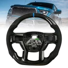 Real Carbon Fiber Steering Wheel For F150 Raptor 2015-2020 W/Heated Blue Stripe