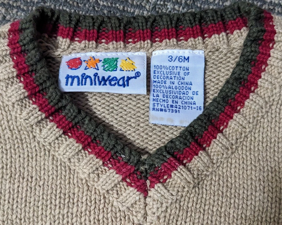 Christmas Sweater Vest Baby 3/6 Month Bear Car Tree Cotton Miniwear Holiday - Image 2 of 3