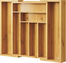Pipishell Bamboo Silverware Organizer, Expandable Cutlery Tray, Utensil Drawer O