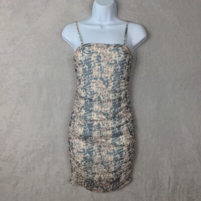 forever 21 ruched bodycon dress Women Small Tan Lined Strappy Feminine Fitted Mini dress