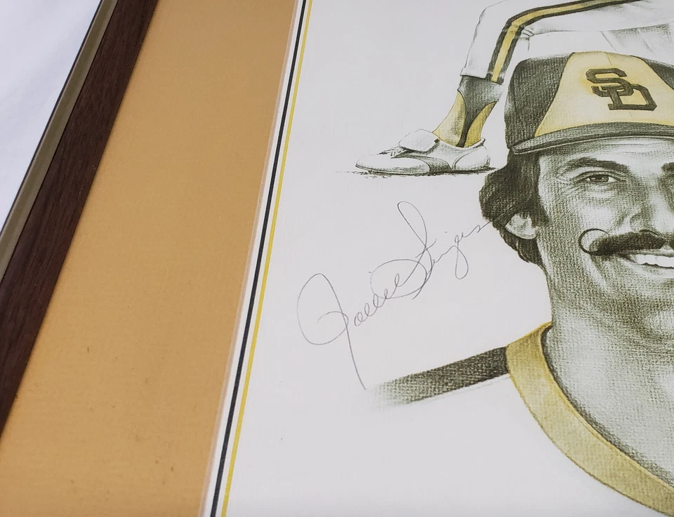 San Diego Padres Rollie Fingers Signed Framed Drawing Print & Game Program - Image 2 of 4
