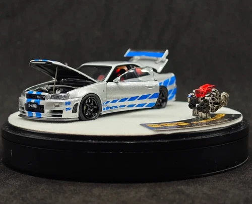 PGM 1:64 Silver Skyline GTR R34 Z-TUNE Fast Engine Model Diecast Metal Car - Picture 3 of 11