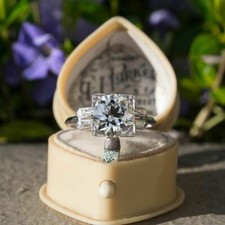 Solid 14k White Gold 2.80Ct Round Cut Diamond Engagement Ring Simulated Size 6
