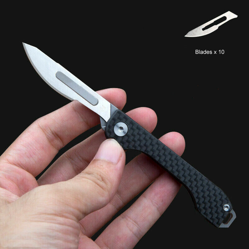 Carbon Fiber Knife Scalpel Blade Pocket Outdoor Survival Folding Keychain EDC