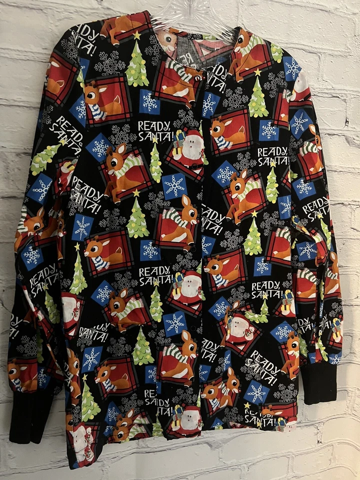 Unbranded Multicolored READY SANTA Scrub Jacket Snap Front Women's Size XS - Image 3 of 4