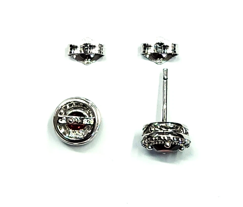 NIB - Helzberg Diamonds Natural Garnet and Diamond Sterling Silver Stud Earring - Image 4 of 4