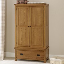 Double Wardrobe with 1 Drawer Rustic Oak 2 Door Storage Furniture Bedroom