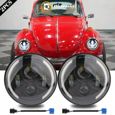 Pair For 1950-79 VW Beetle 7'' Inch Round LED Headlights Combo Hi/Lo Beam DRL