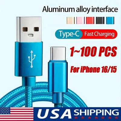 Braided USB to Type-C Fast Charging Data SYNC Charger Cable Cord 3/6/10FT Lot