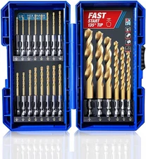 22 Pieces Hex Shank Drill Bit Set for Impact Driver, HSS Twist Tita... Fast Ship