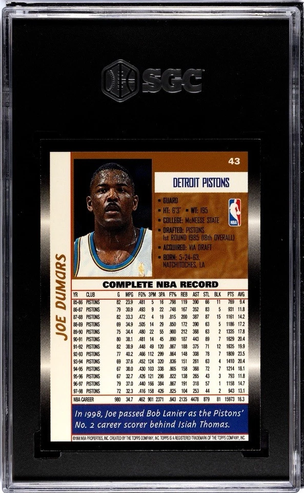 1998-99 Topps Joe Dumars #43 O-Pee-Chee - Rare! Low Pop 1 Of 1 - SGC 9.5 - Image 2 of 4