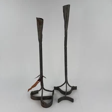 Branding Iron Tall Candlesticks- (2) Preowned Western Americana