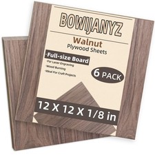 1/8" Walnut Plywood Sheets, 12x12x1/8 Inch 6 Pack, 3mm Plywood for Laser Cutt...