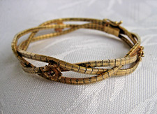 Armband 835 Silber vergoldet 4 Rubine auf Blüten, Flechtmuster 18cm / 17,8g alt