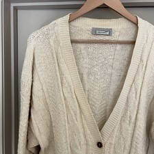 VTG 90s Streetwear Unisex M/L Chunky CableKnit Fisherman Cardigan Sweater Cotton