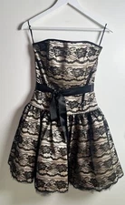 VTG 90s JESSICA MCCLINTOCK GUNNE SAX Dress Strapless Black Lace Overlay Mini Sm