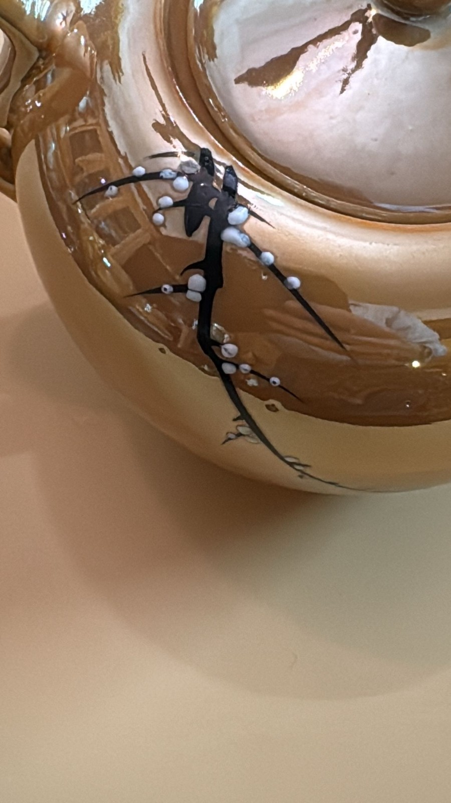 Vintage TA Japan Lusterware Tea Set Cherry Blossom Service for 6 Gold Peach Pink