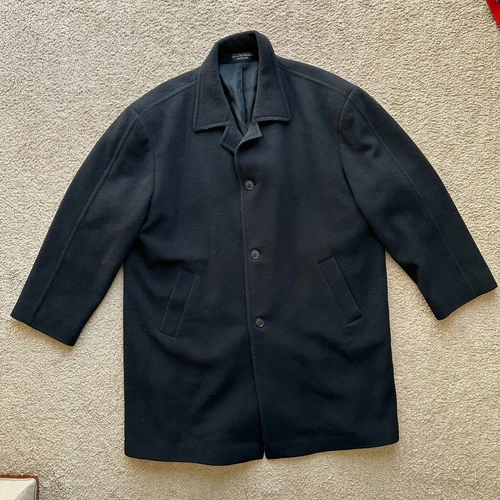 Metropolitan Pea Coat Mens 46R Lord & Taylor *Flaw* Buttons Black Wool Blend - product listing photo