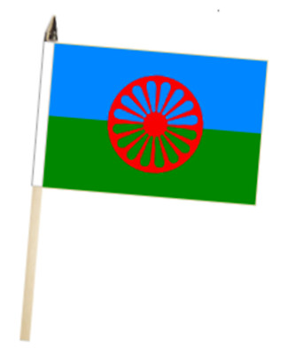 Roma Zigeuner große Handflagge mit Holzstange (18'' x 12)
