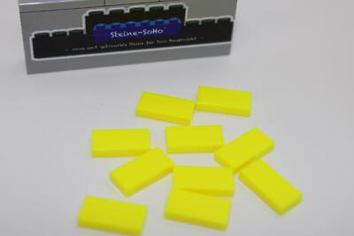Lego (c) 10x Fliesen 1x2 - neon gelb - 3069b - tile - Kacheln - Fliese