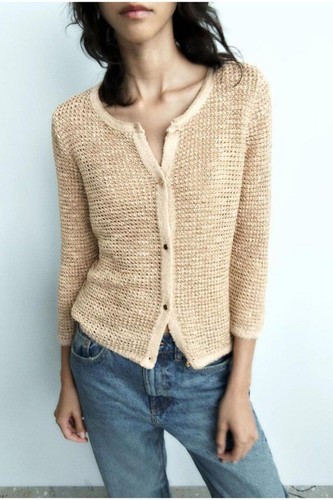 Zara Knitted Gold Cardigan New Size Small