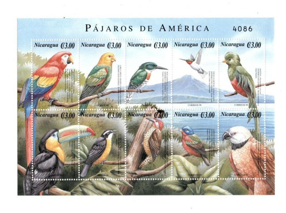 Nicaragua 2000 -  Fauna and Flora Birds - Sheet of 10 stamps - Scott #2350 - MNH