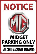 MG MIDGET, NOTICE MG MIDGET PARKING ONLY METALLSCHILD. OLDTIMER MG AUTOS ABINGDON.