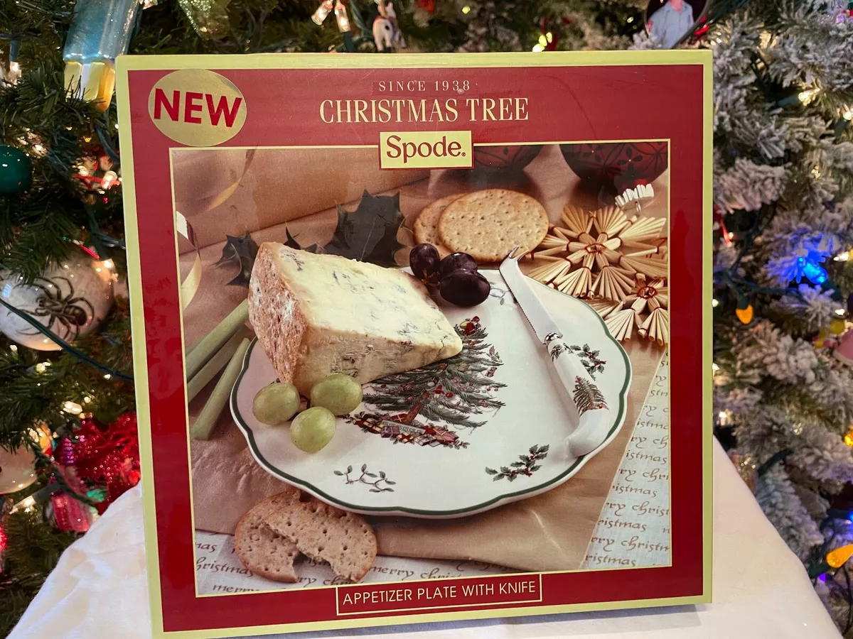 Spode Christmas Tree appetizer plate with knife NEW