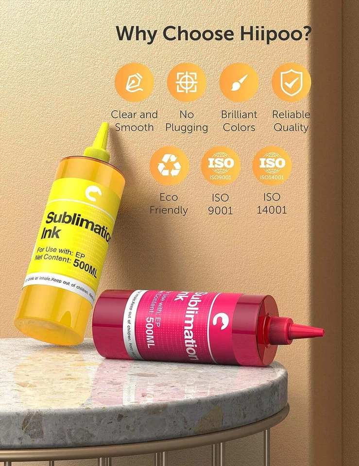 Tinta de sublimación Hiipoo 2000 ml con recarga de cinta térmica para WF7710 ET2760 ET2720 Foto 2 de 4