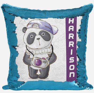 panda sequin pillow