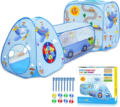 MAIKEHIGH Kinder Spielzelt Mit Tunnel, 3 in 1 Pop up Spieltunnel Bällebad Zelt Krabbeltunn