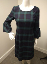 Talbots Wool Blend Black Watch Plaid Shift Dress Womens 2 Preppy Academia