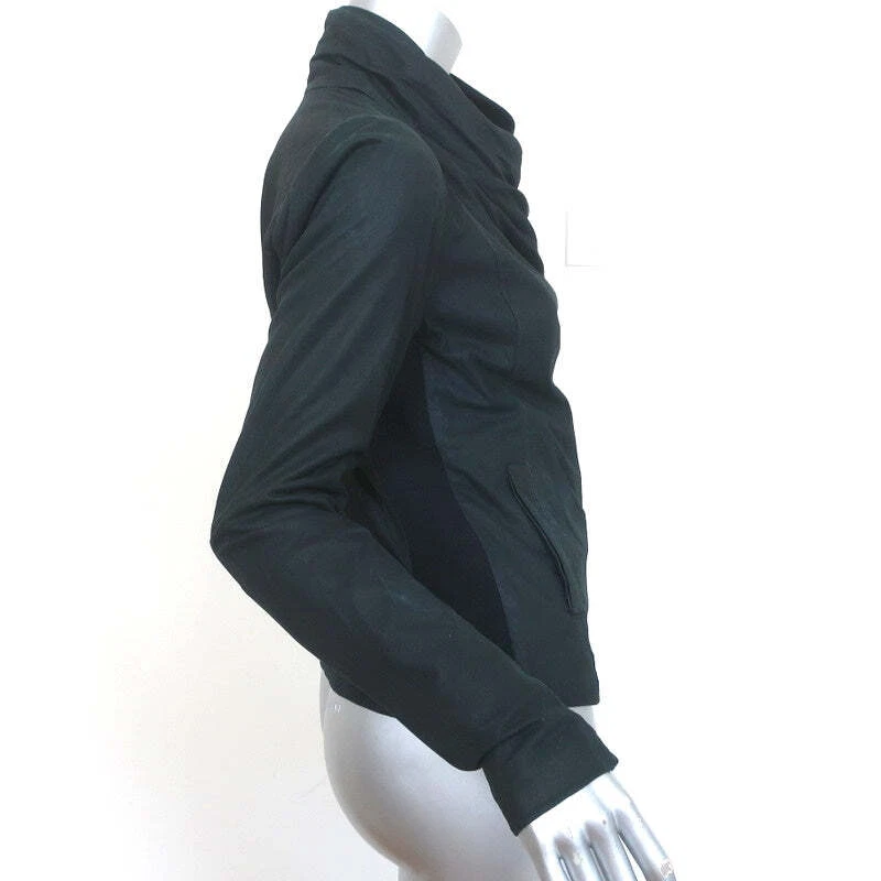 Vince Cowl Neck Leather Biker Jacket Navy Size Medium - Image 3 of 4