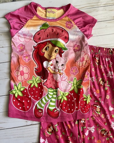 RARE Strawberry Shortcake Girls 2 Piece Pajamas Set Sz 6 Vibrant Pink Cats 2013 - Picture 2 of 21