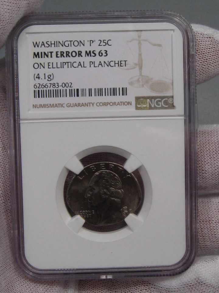 US MINT ERROR: On ELLIPTCAL PLANCHET. BU Washington P Quarter. NGC MS63 - Image 2 of 4