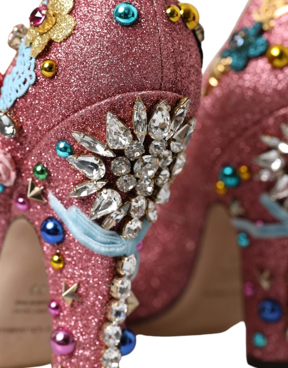 DOLCE & GABBANA Shoes Pink Embellished Fur Mary Jane Pumps