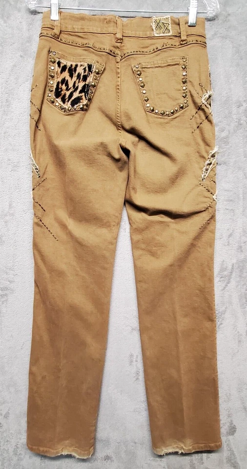 Бразильские джинсы Roxx женские размер США 6 желтовато-коричневые коричневые с анималистическим принтом нашивка с вышивкой W29 L33.5 - Изображение 2 из 4