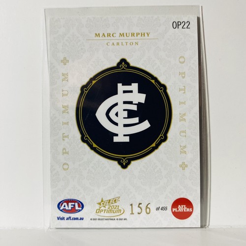 2021 Select AFL Optimum Plus Marc Murphy Carlton Blues 156/455 OP22 - Picture 2 of 3